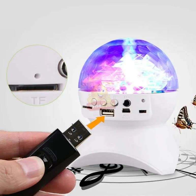 LED Crystal Magic Ball Rotating Stage Light with Bluetooth Speaker in White