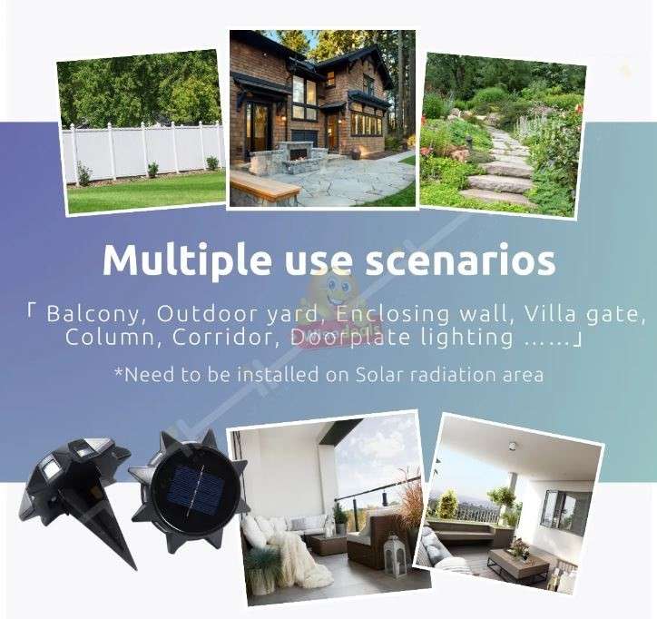 LED Solar Ground and Wall light with Built-in Rechargeable battery, Easy to Install and Waterproof