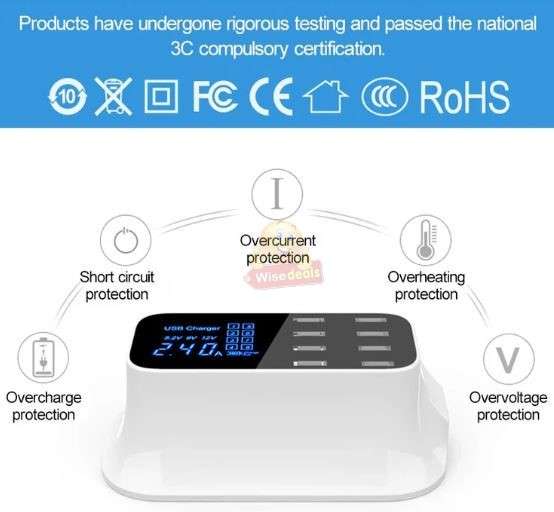 8 Ports Smart Chip USB Charger Hub Dock Station LED Display