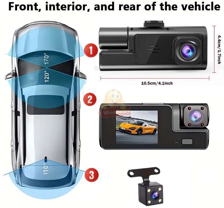 3 Channel DVR Dashcam with Front interior and rear cameras