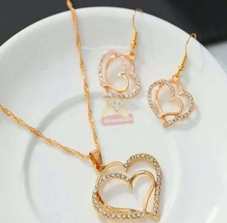 Heart Shaped Necklace and Earrings set in Complimentary Gift Box