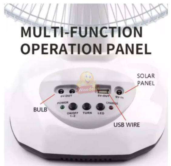 12-inch Rechargeable SOLAR or AC/DC Fan With 2 LED Lights