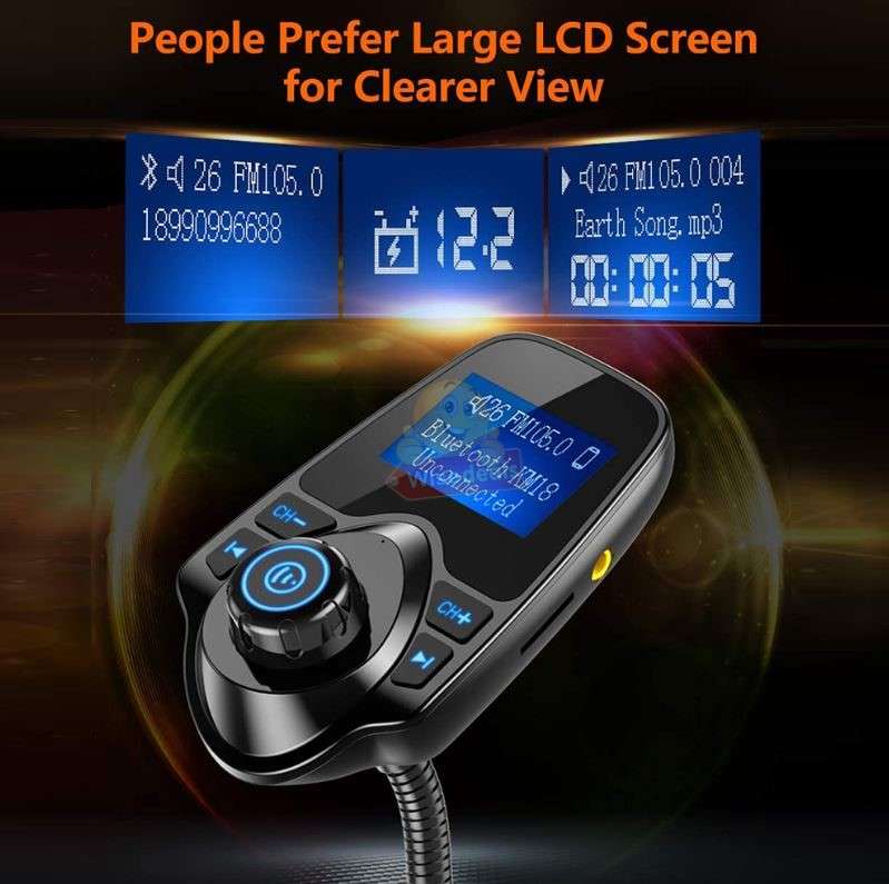 Bluetooth FM Transmitter and Fast Charger Wireless Radio and Music Receiver