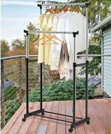 Double Pole Stainless Steel Telescopic Clothes Stand with Wheels