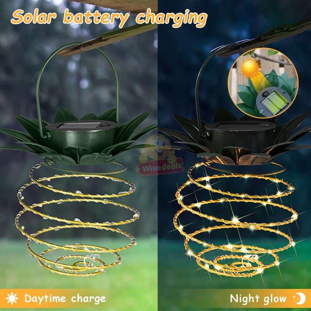 2 Piece SOLAR Pineapple Shape Outdoor Iron Wire Art Hanging Light