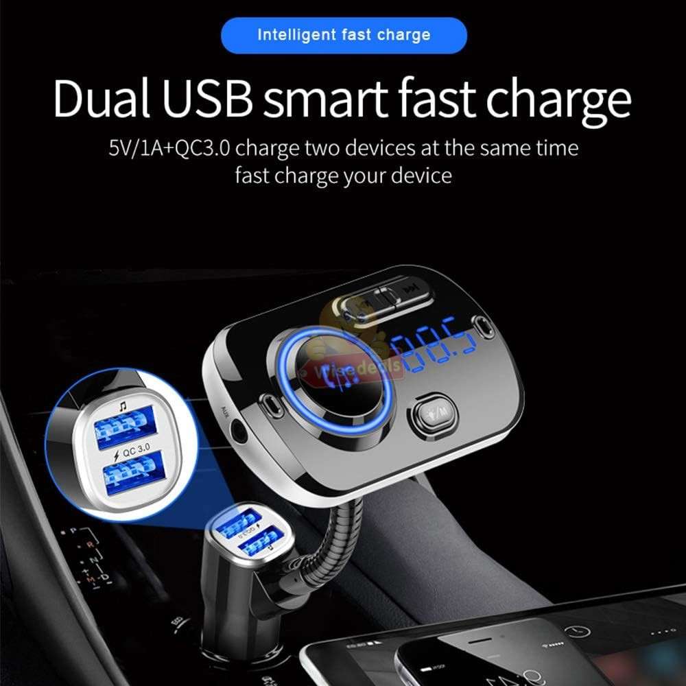 Car FM Bluetooth Transmitter with Google voice assistance and 2 charging ports