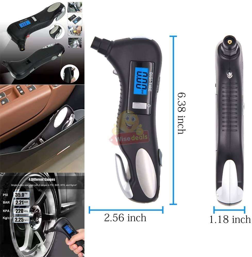 1 X 5-in-1 Flashlight Tire Gauge Emergency Tool
