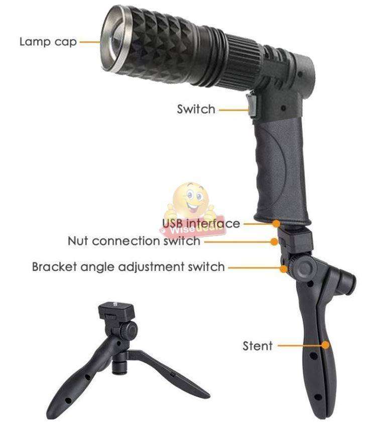 3500mAh LED Tripod Pistol Light, 3 Lighting Modes, USB Interface, Mobile Power Bank