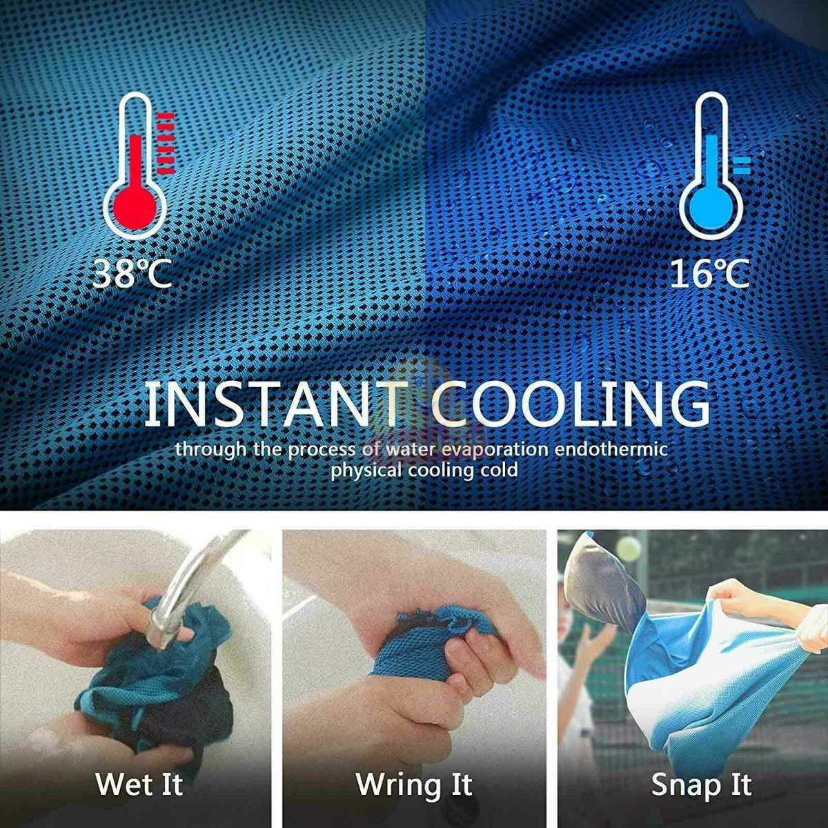 Instant Cooling Towel, Simply just Wet it, Wing it and Snap it and it will get Cooler
