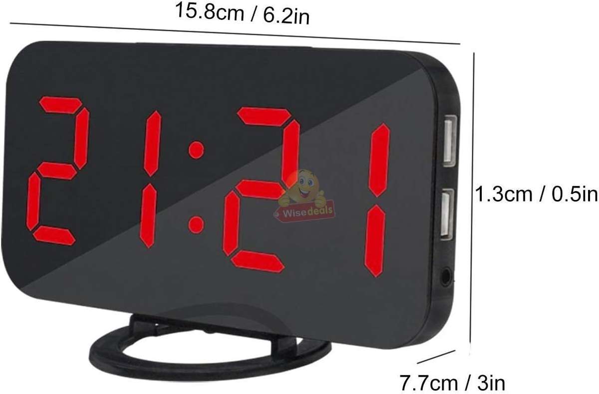 Large LED Display Digital Alarm Clock with Dual USB and AUX -Black & Red