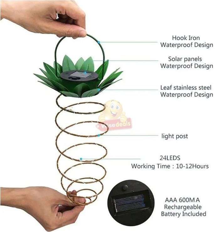 2 Piece SOLAR Pineapple Shape Outdoor Iron Wire Art Hanging Light