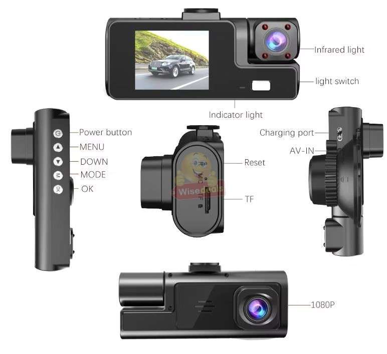 3 Channel DVR Dashcam with Front interior and rear cameras