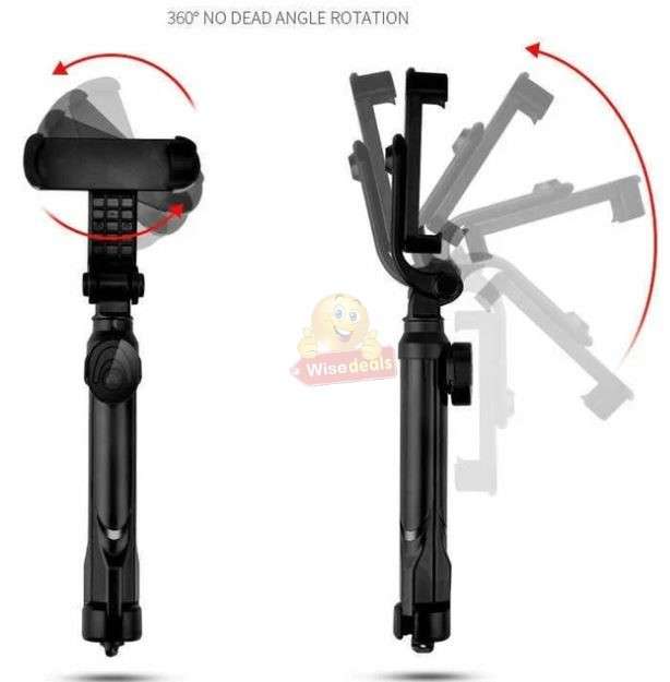 2-in-1 Bluetooth Tripod 360° Selfie Stick with Remote available in Black or Pink