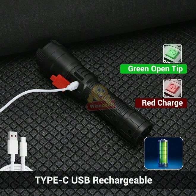 ABS Zoom Flashlight up to 2000 Lumens, Built in Lithium Battery, Digital Battery Display