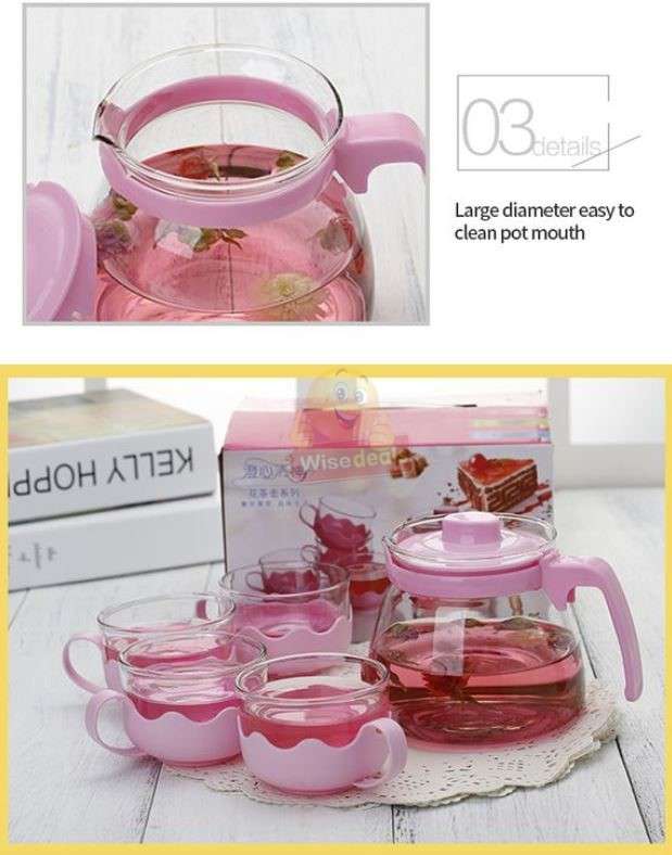 5 Piece Glass Teapot Cup Set Available in 2 Colours