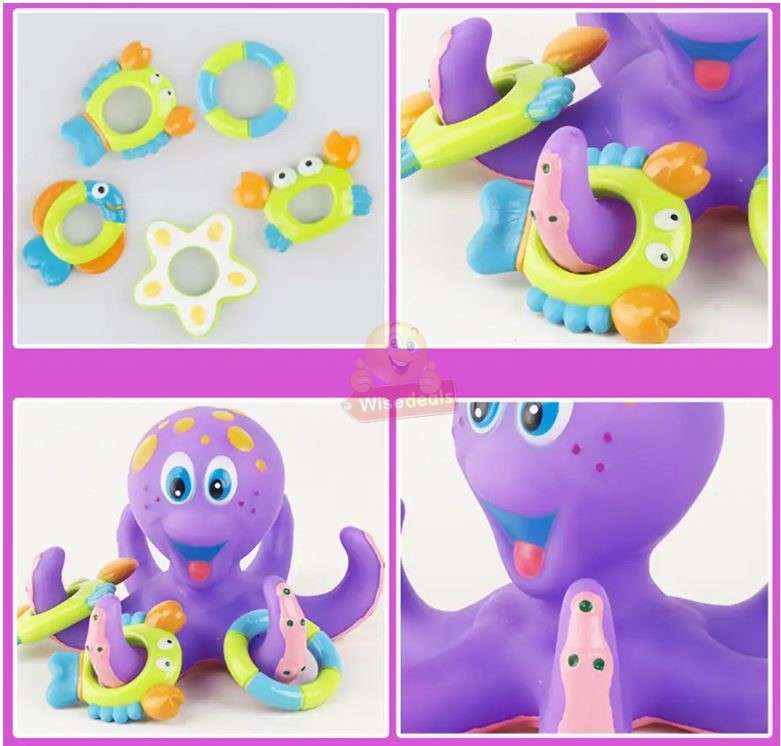 Floating Purple Octopus with 5 Hoopla Rings Interactive Bath Toy