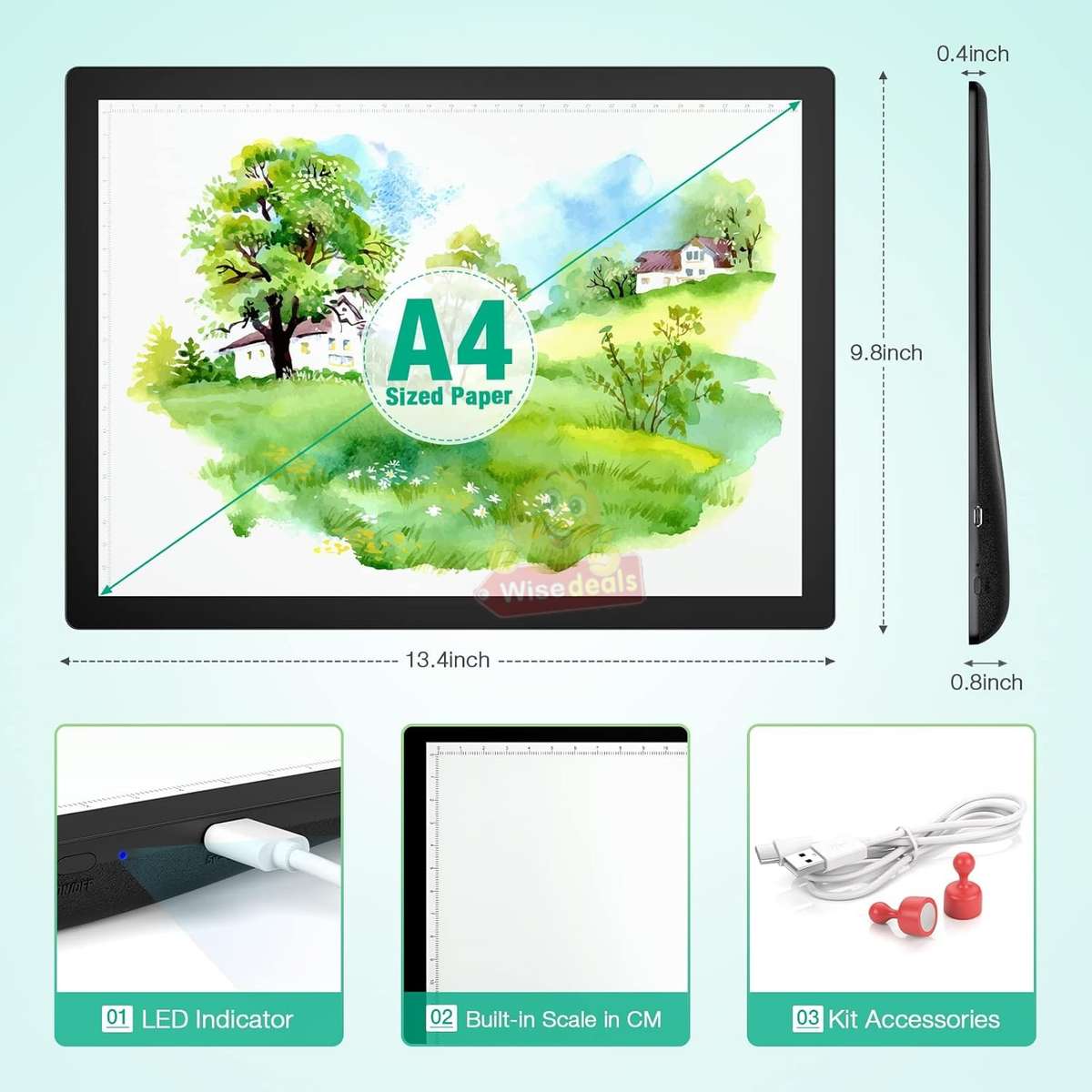 Large 2500mAh Lithium Battery LED Brightpad with scale