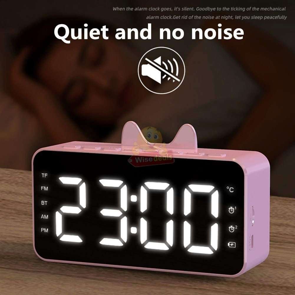 LCD Mirror Alarm clock with TF BLUETOOTH speaker, FM radio, and thermometer in PINK ONLY