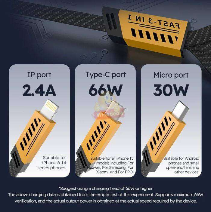 120W 3-IN-1 Fast Charging Data Cables