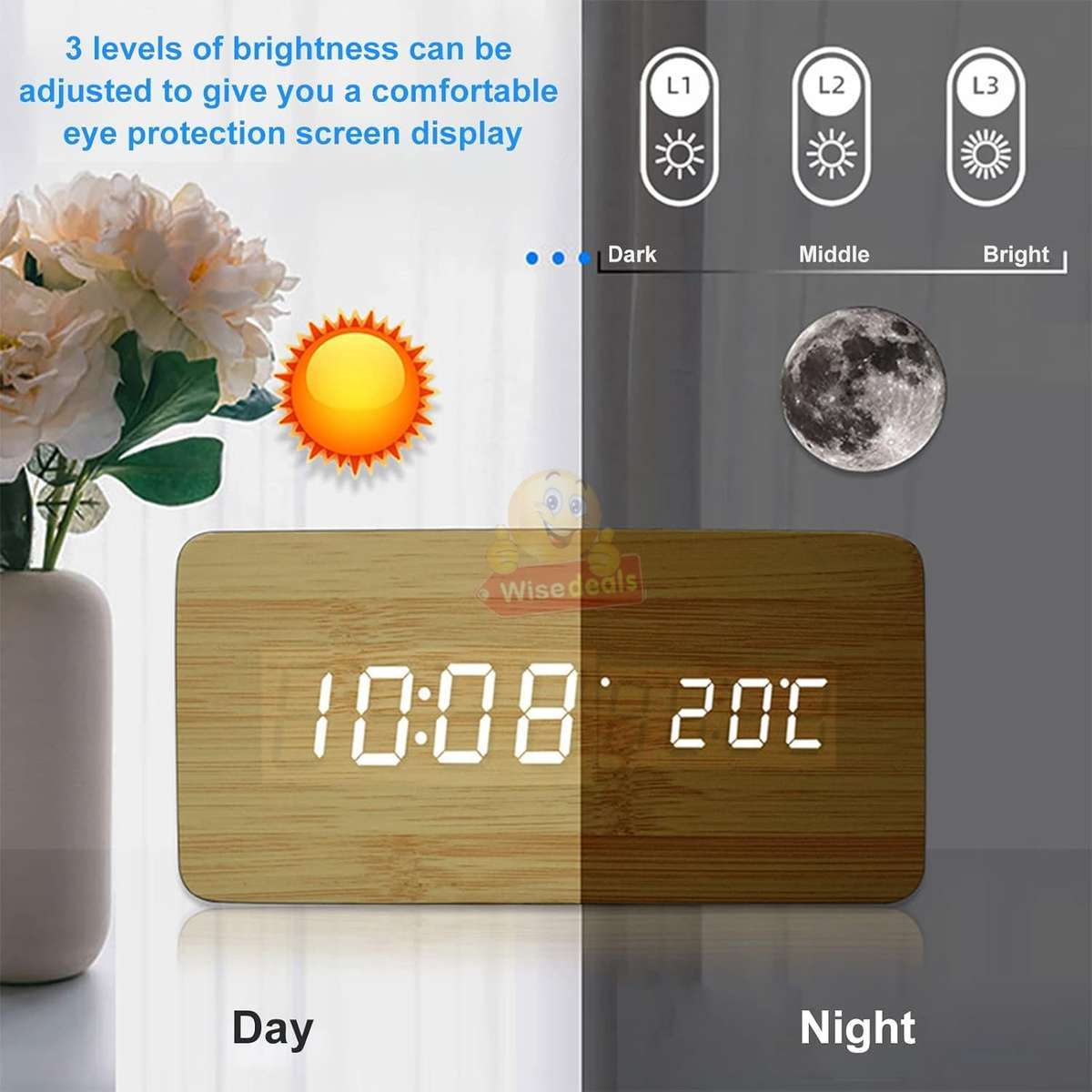 Multi-Function Wooden FM Alarm Clock with Wireless Charger