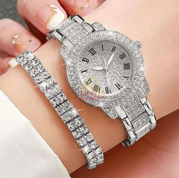 Elegant 6 Piece Watch and Jewellery Set in Rose Pedal Gift Box