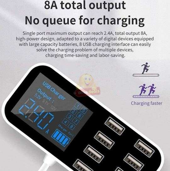 8 Ports Smart Chip USB Charger Hub Dock Station LED Display