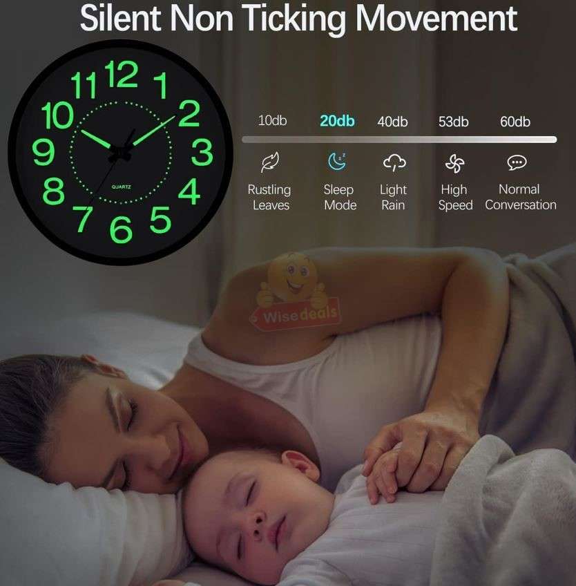 Large Luminous 3D Silent Glow in the Dark Quartz Wall Clock