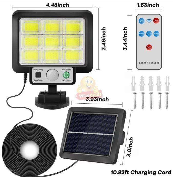 108 LED Solar Wall Light, Panel with Remote Control