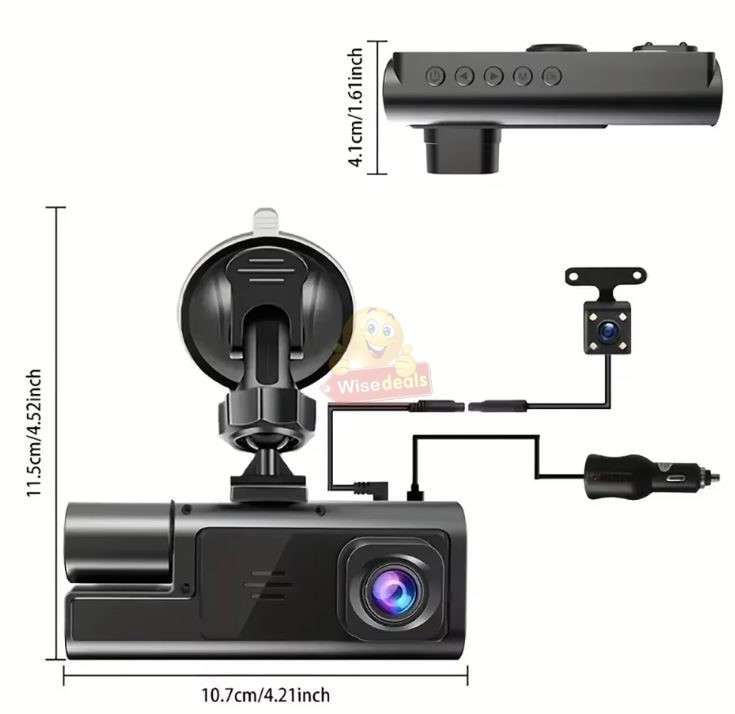 3 Channel DVR Dashcam with Front interior and rear cameras