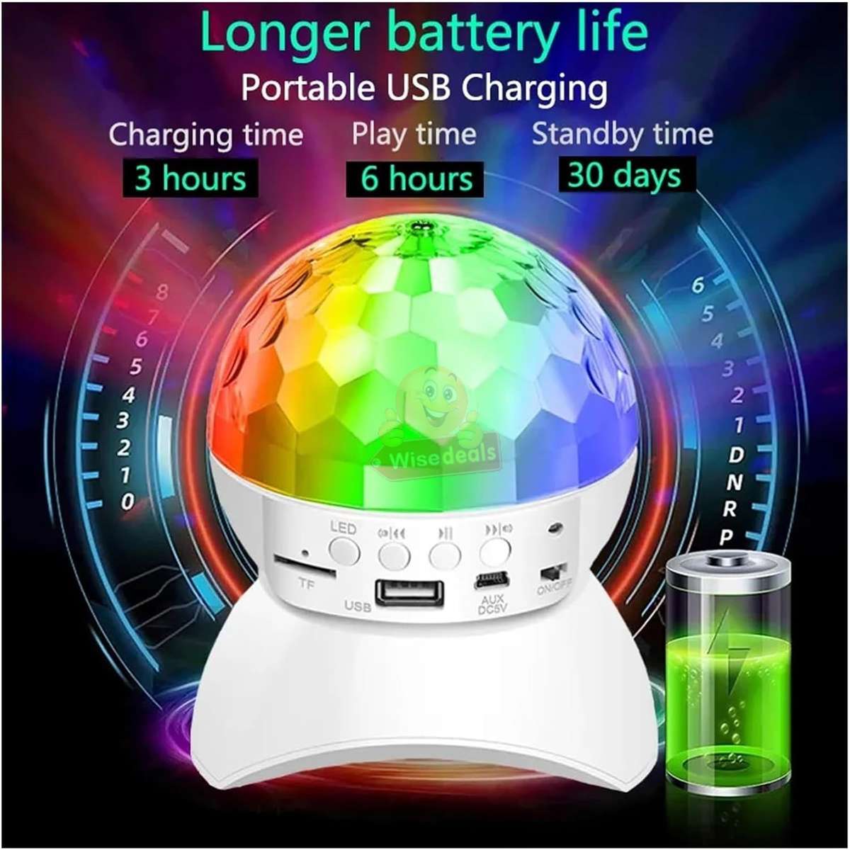 LED Crystal Magic Ball Rotating Stage Light with Bluetooth Speaker in White
