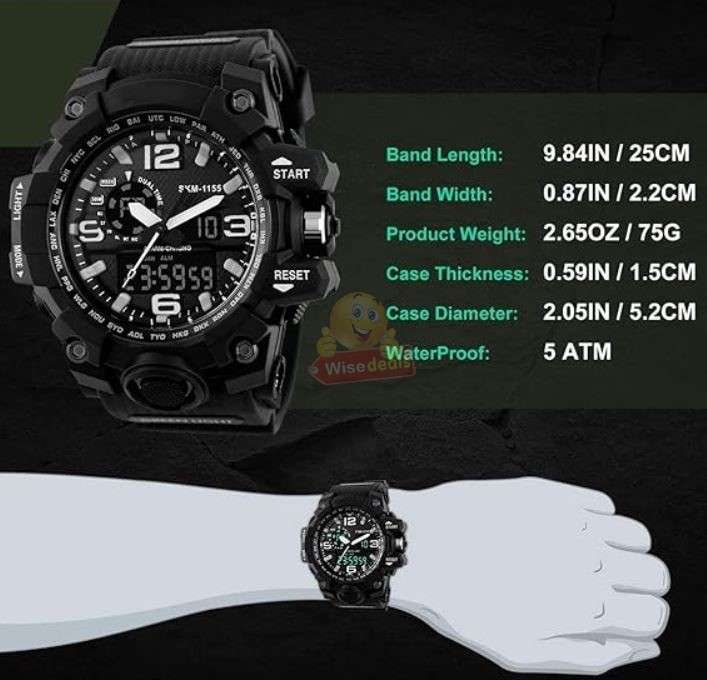 Dual-Display Electronic Night Light Sports Watch with Time Date and Week Display in Case