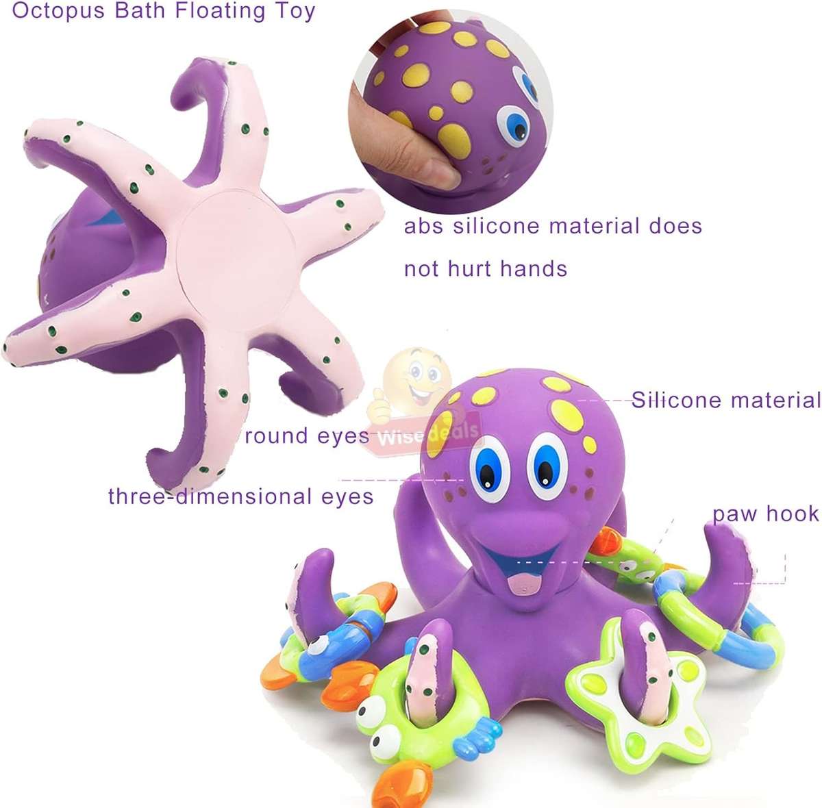 Floating Purple Octopus with 5 Hoopla Rings Interactive Bath Toy
