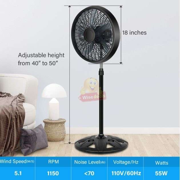 18 Adjustable Stand Fan with 3 Speed Controls