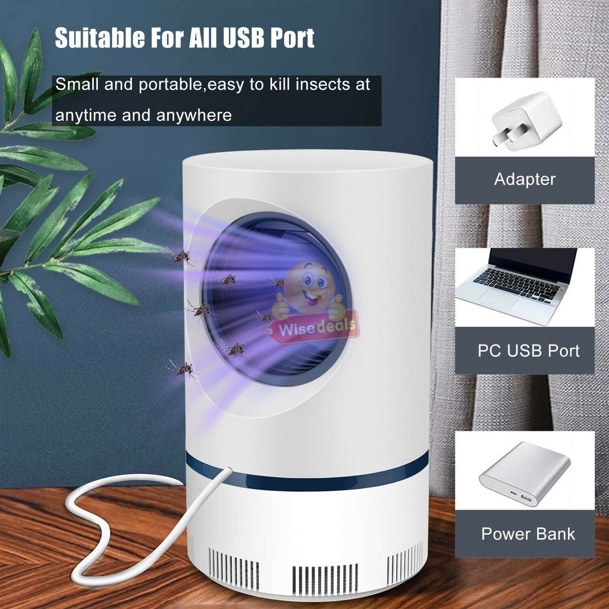 Effective UV Light Mosquito and Insect Killer, powered by USB for Indoor and Outdoor use
