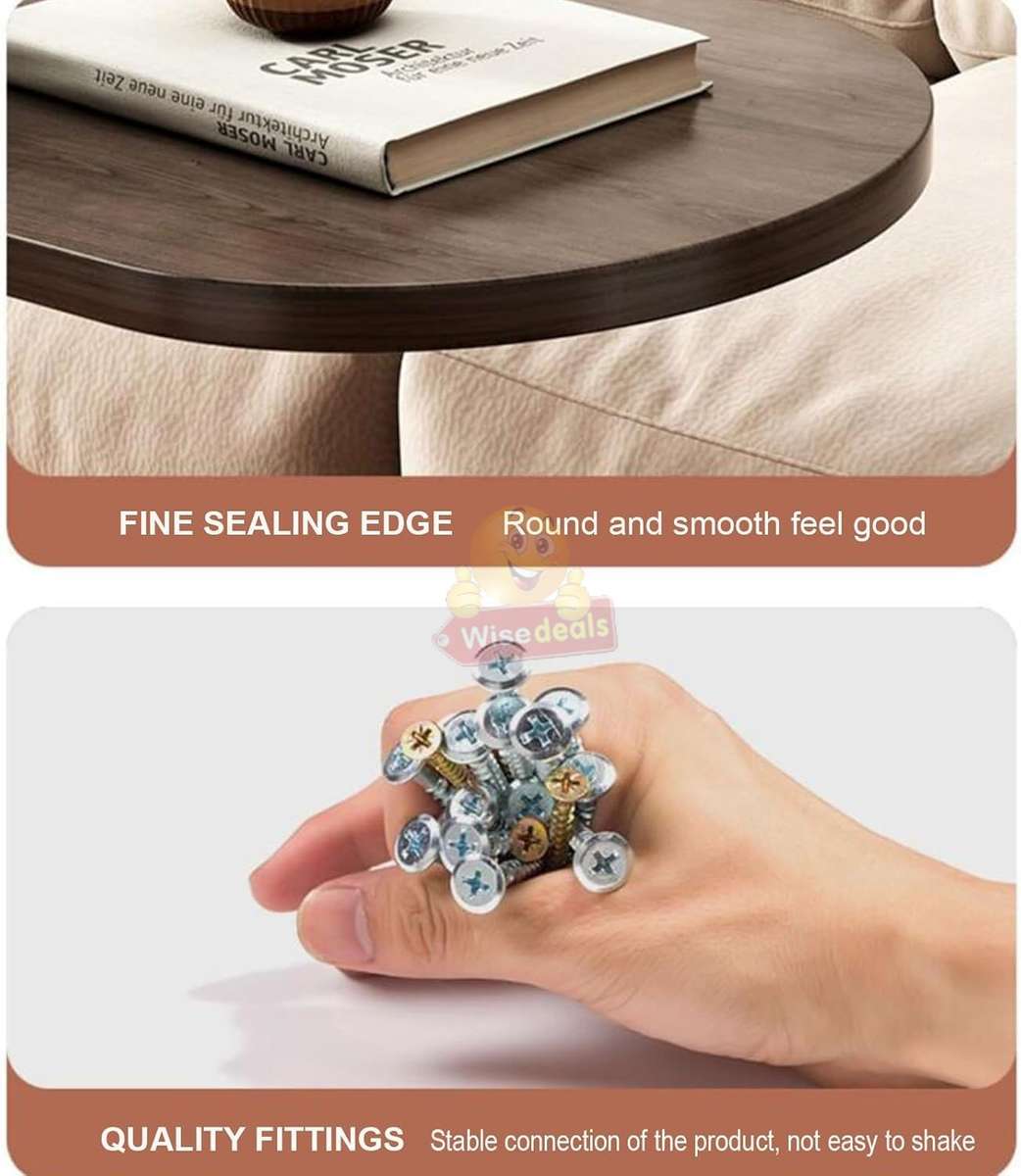 Wooden oval coffee table with a sleek C-shape metal frame