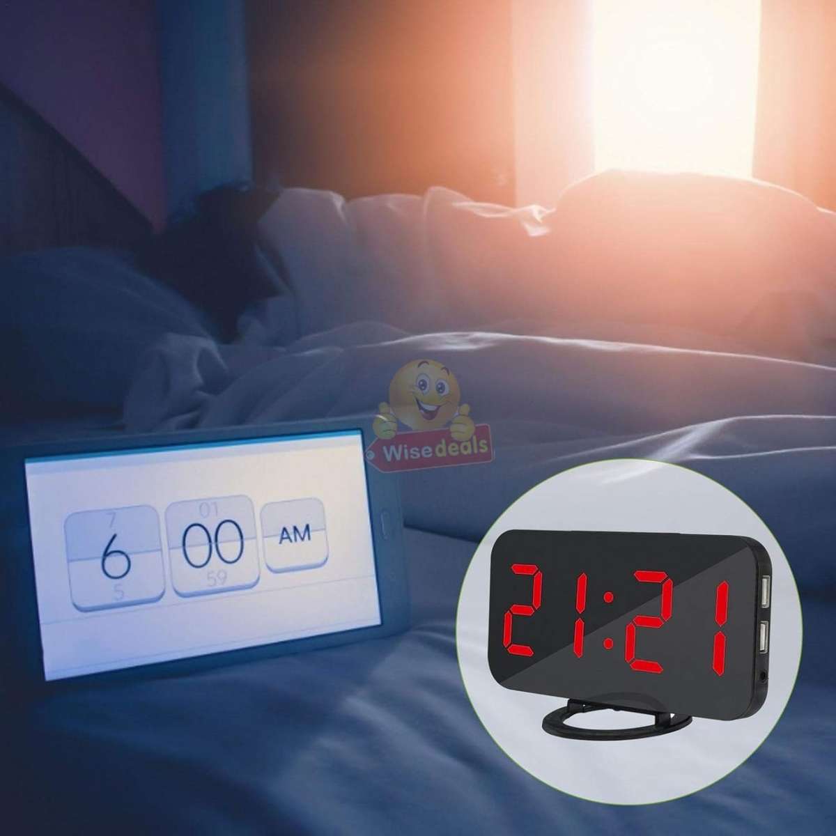 Large LED Display Digital Alarm Clock with Dual USB and AUX -Black & Red