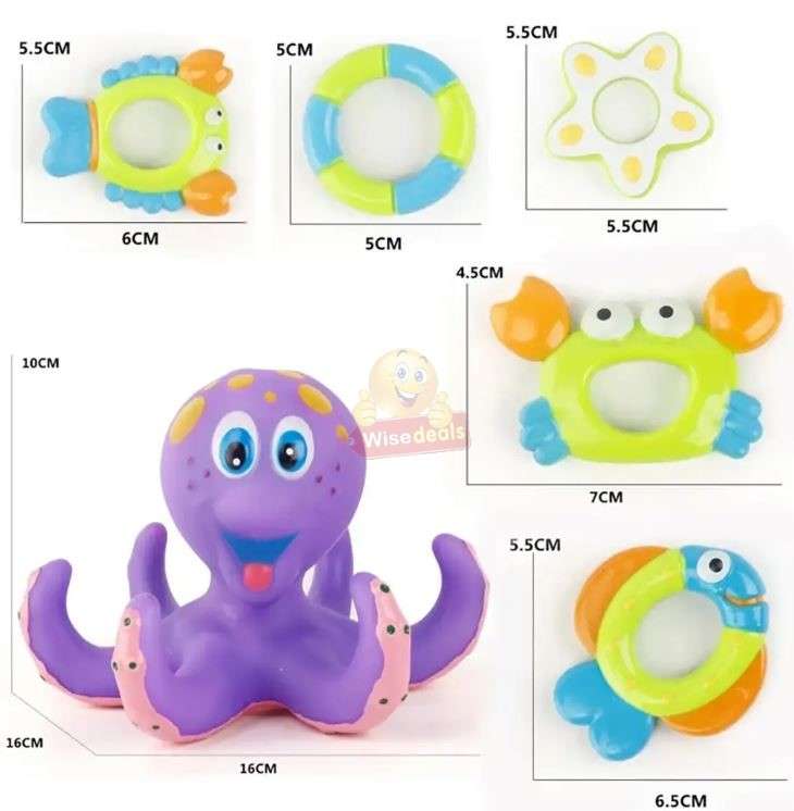 Floating Purple Octopus with 5 Hoopla Rings Interactive Bath Toy