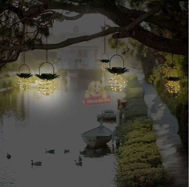 2 Piece SOLAR Pineapple Shape Outdoor Iron Wire Art Hanging Light