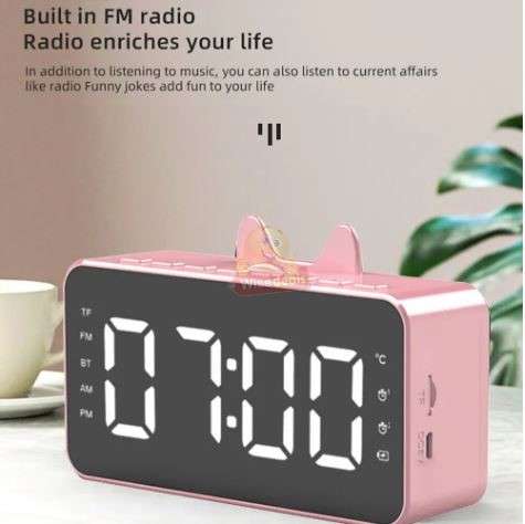 LCD Mirror Alarm clock with TF BLUETOOTH speaker, FM radio, and thermometer in PINK ONLY