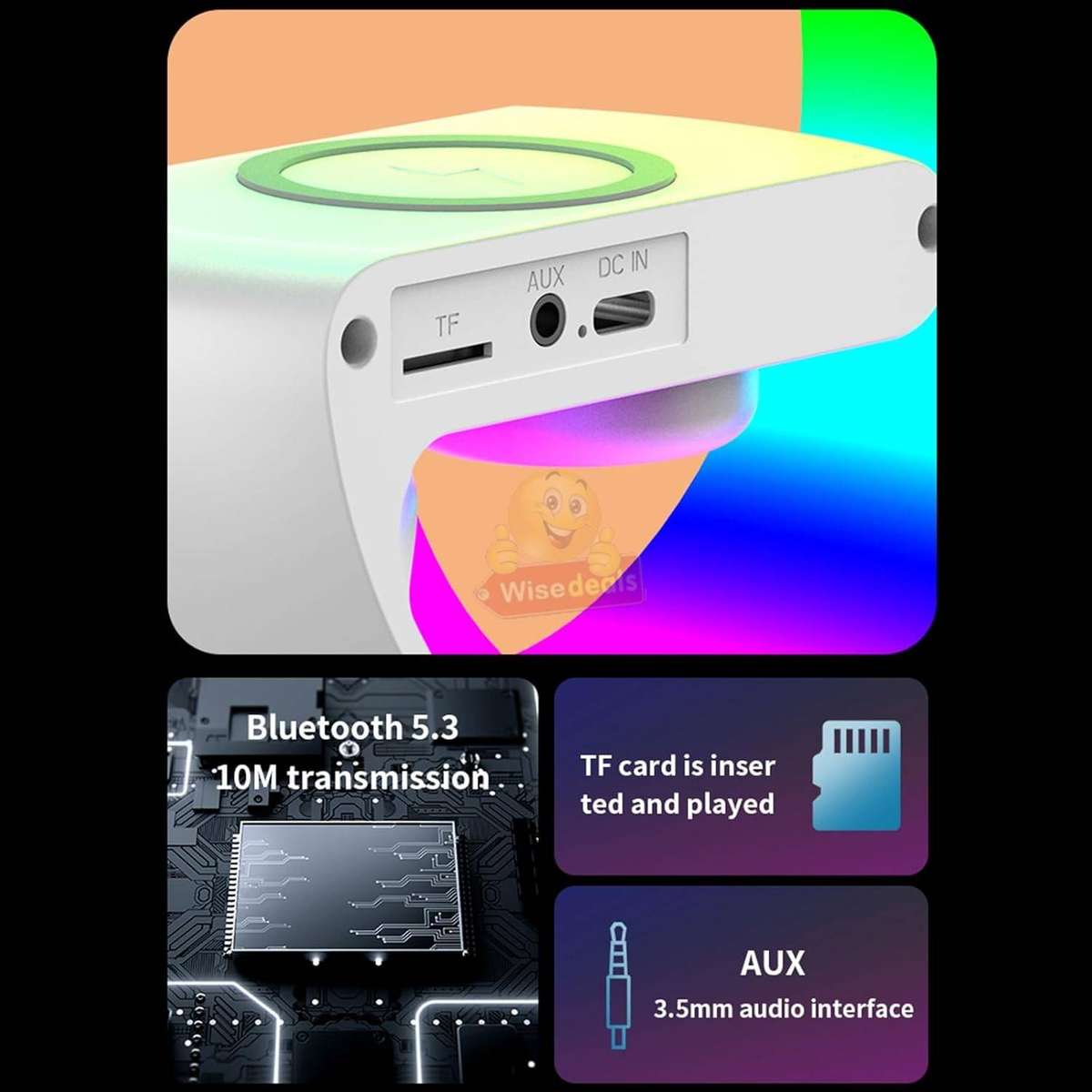 Mini LED Wireless Charging Speaker Alarm Clock FM Radio