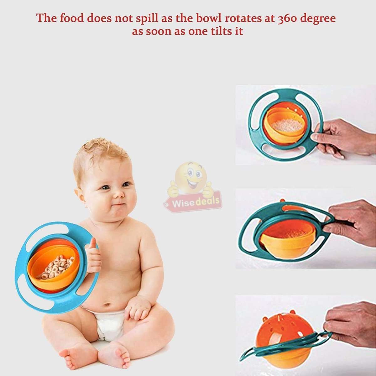 Non-spill Feeding 360° Rotating Gyro Bowl