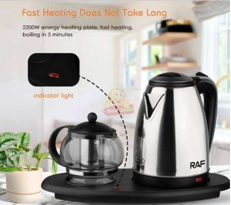 2.2L Stainless Steel Kettle Tray Set With 1L Tea Pot and Removable Infuser