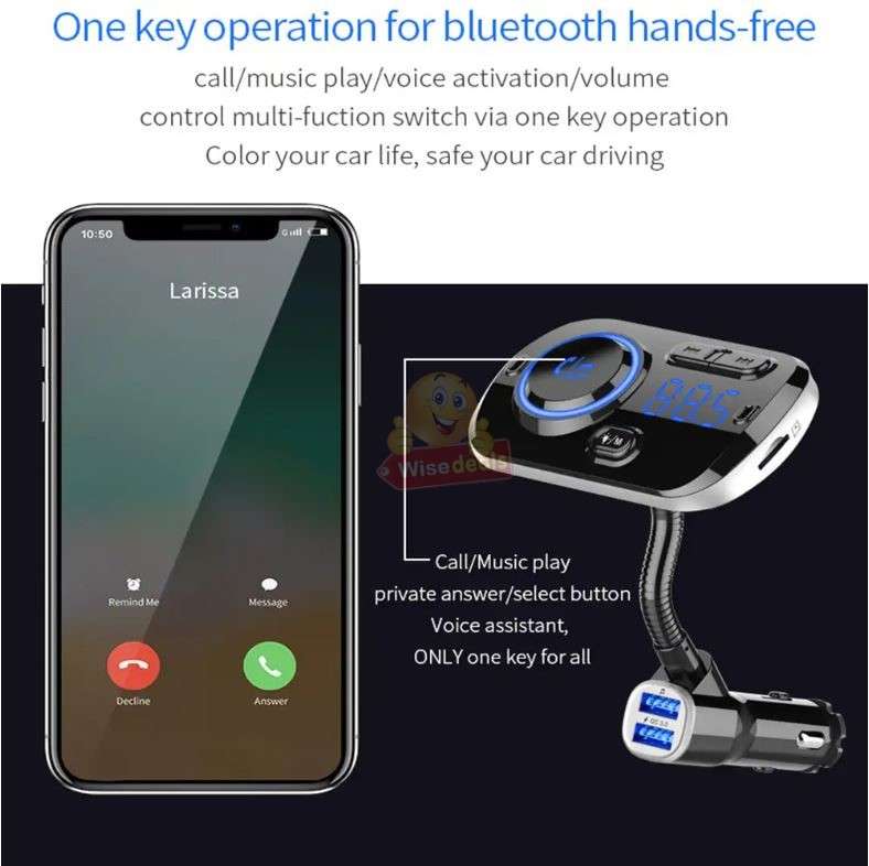 Car FM Bluetooth Transmitter with Google voice assistance and 2 charging ports