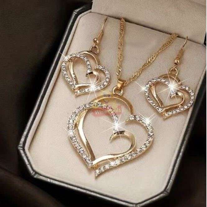 Heart Shaped Necklace and Earrings set in Complimentary Gift Box