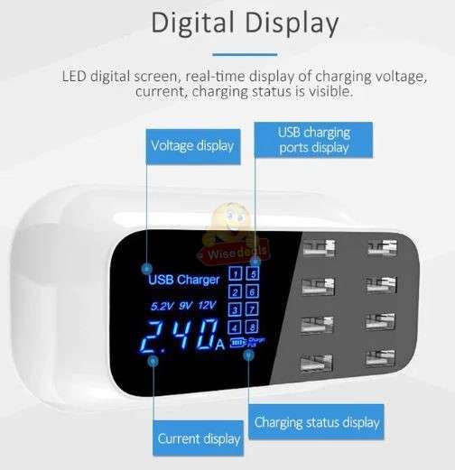 8 Ports Smart Chip USB Charger Hub Dock Station LED Display