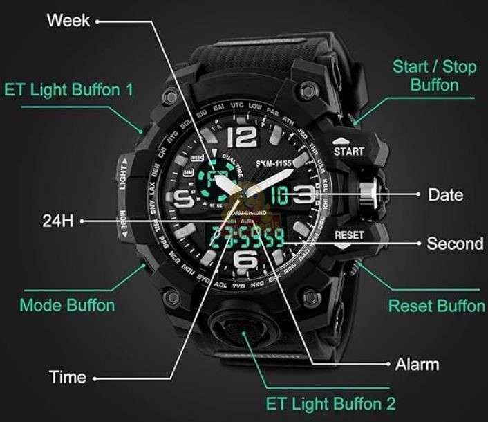 Dual-Display Electronic Night Light Sports Watch with Time Date and Week Display in Case