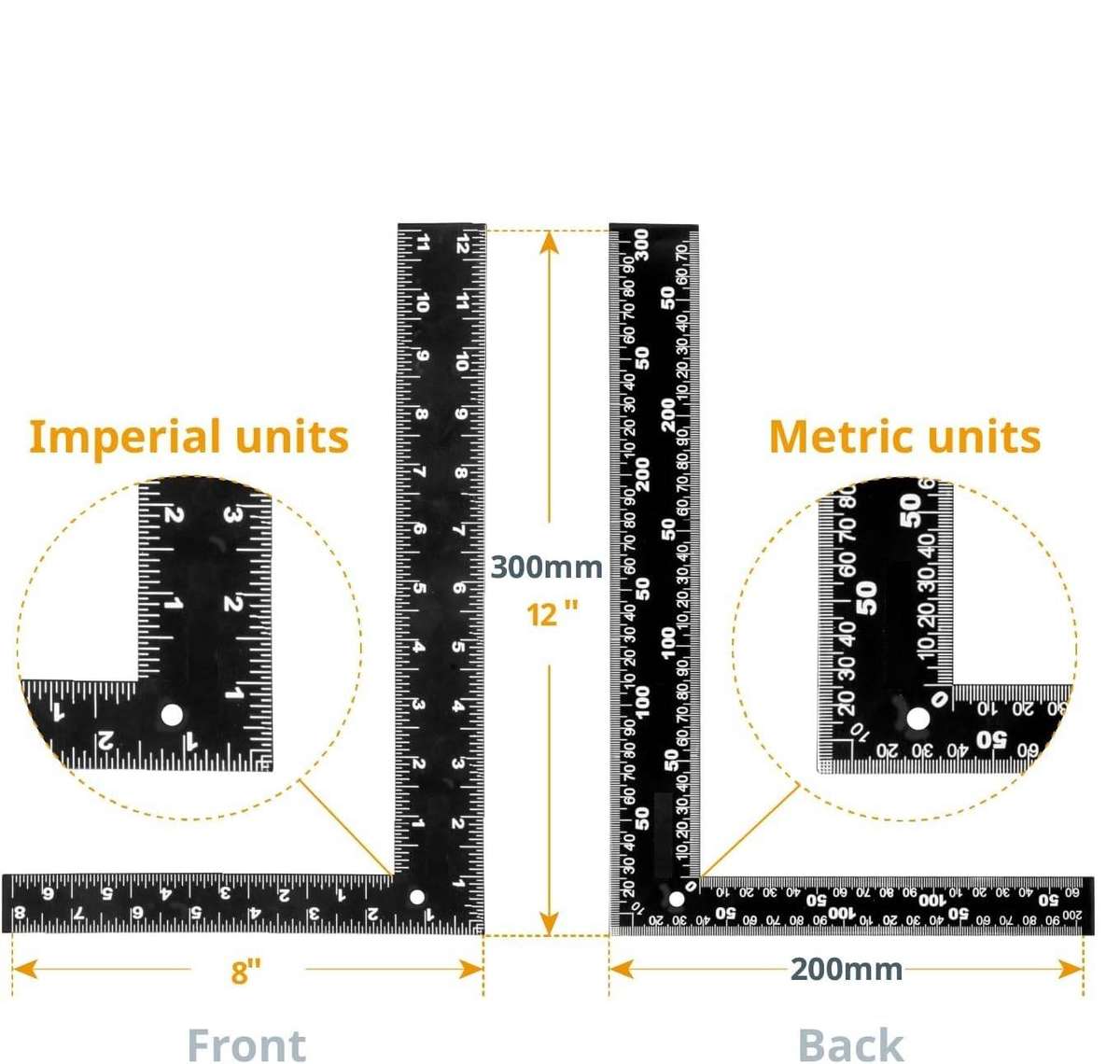 Metal L-Square Shaped Square Ruler 20 X 30cm