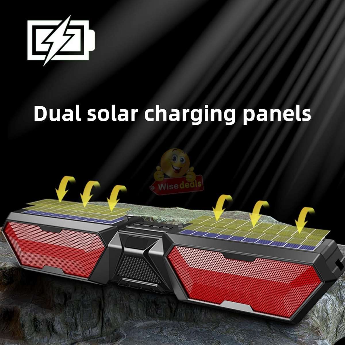 Solar Bluetooth Soundbar Wireless Stereo Dual Antenna Phone Charger TF FM USB Phone Holder