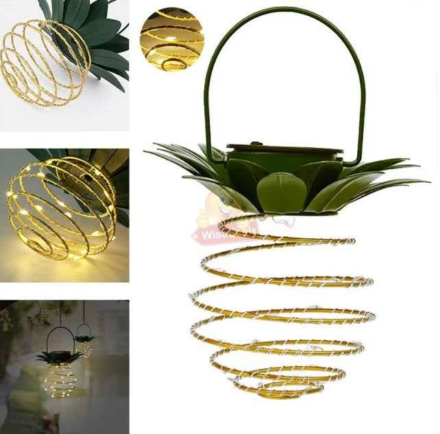 2 Piece SOLAR Pineapple Shape Outdoor Iron Wire Art Hanging Light