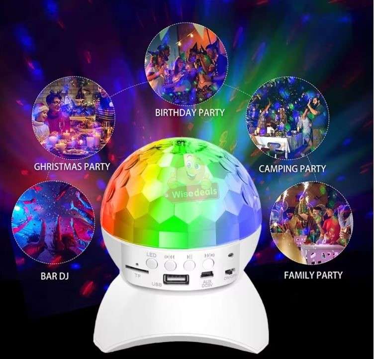 LED Crystal Magic Ball Rotating Stage Light with Bluetooth Speaker in White